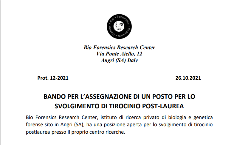 BANDO PER L’ASSEGNAZIONE DI UN POSTO PER LO SVOLGIMENTO DI TIROCINIO POST-LAUREA